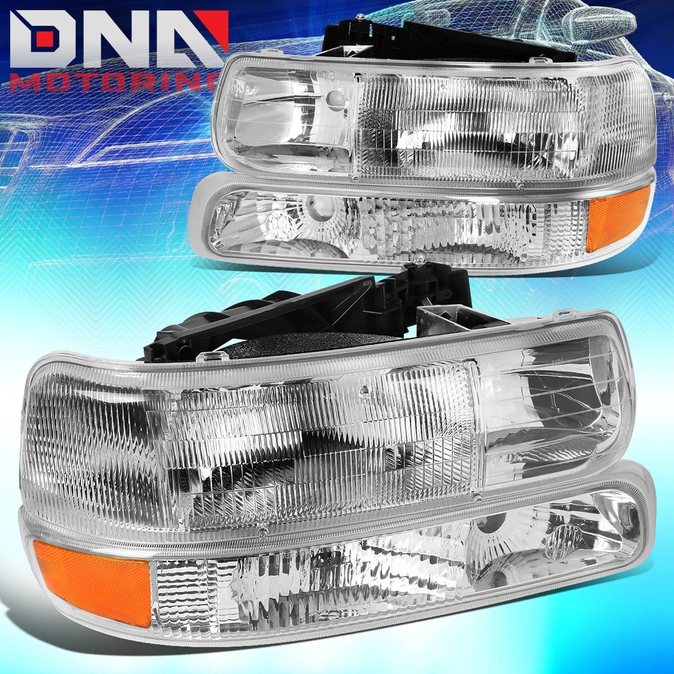 PARA 1999-2006 CHEVY SILVERADO SUBURBAN TAHOE FAROL CROMADO/CLARO + LÂMPADAS PARA-CHOQUES - Imagem 1 de 4