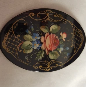 Russische Lack Miniatur PIN Moskau Brosche BLUMEN Handarbeit  - Bild 1 von 10