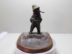 Vintage Cast Iron Ashtray Bobblehead Austrian  Nodder Man Smoking  - Picture 1 of 10