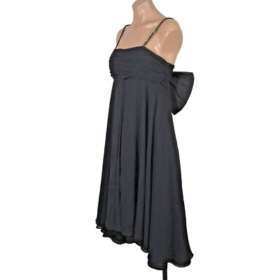 Vestido de noche vintage años 80 UNION negro lazos chifón lentejuelas correa alto bajo talla 6 PROM Foto 1 de 4