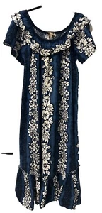 Royal Hawaiian Creations Muumuu Dress 2XL Maxi Length Blue White Flowers Pocket - Picture 1 of 3