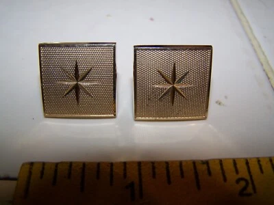 Vintage Swank Etched Star Starburst Rectangular Gold Tone Cufflinks - Image 1 of 4