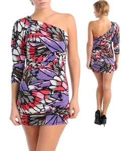 Women's One Shoulder Printed Casual Mini Dress - Picture 1 of 1
