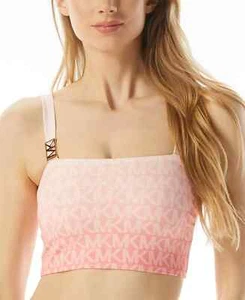 Michael Kors Women's Sangria Square-Neck Logo Cropped Swim Bikini Top Size Large - Picture 1 of 7