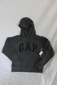 Gap Kids Logo Hoodie Size L 10 Grey Black Cotton Hooded Sweatshirt 615926-02-1 - Picture 1 of 13