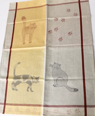 KRACHT SEIT 1810 2 paños de cocina gatos Kracht paños de cocina medio lino animales patas de gato amarillo