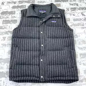 Patagonia Puffer Vest Men Large Gray Wool Blend Goose Down Fill Striped Jacket - Picture 1 of 21