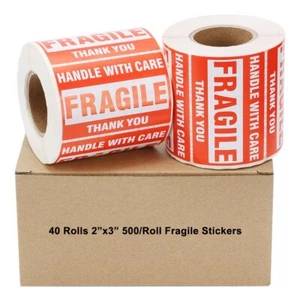 40 Rollos 2"x3" 500/Rollo Pegatinas Frágiles Mango con Cuidado Etiqueta de Dirección de Envío - Imagen 1 de 8