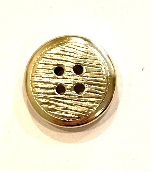 6pcs Gold Round Metal 4 Hole Button 15mm Filigree Lined Striation Wood Grain - Image 1 of 4