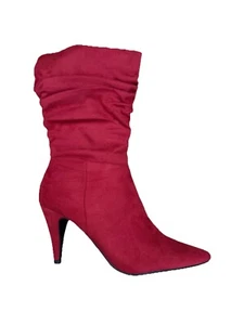DREAM PAIRS Women's Red Suede High Heel Mid Calf Boots Size 8 M US Kimly - Picture 1 of 4