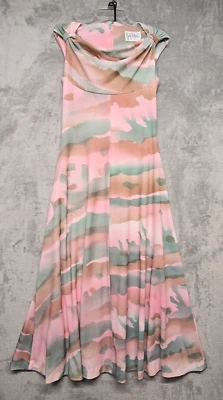 Vestido vintage Julie Miller para mujer talla pequeña rosa marrón gris camuflaje maxi elástico años 70 Foto 1 de 4