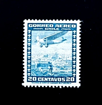 Sello de Chile - Avión 1936 sobre City Sn C32 correo aéreo como nuevo OG LH r27 Foto 1 de 2