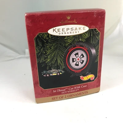 1999 Hallmark Ornament - Hot Wheels Jet Threat carro e estojo conjunto de 2 enfeites - Imagem 1 de 4