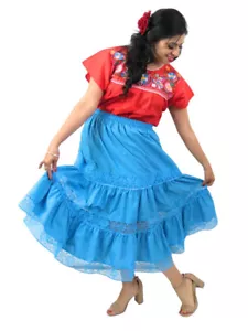 Mexican Skirt with Lace Maxi Peasant : Embrace Bohemian Elegance from Mexico (Aq - Picture 1 of 4