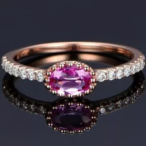 Anillo de compromiso relleno de oro rosa AAA corte ovalado para mujer talla 6-10 - Imagen 1 de 9