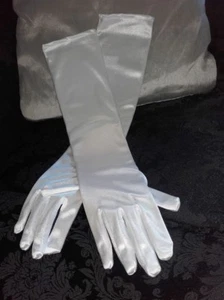Guanti da sposa bianchi matrimonio gloves braccio gomito raso BIANCO lace satin - Picture 1 of 1