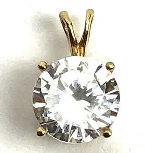 14k Yellow Gold Cubic Zirconia Solitaire Pendant, 1.65 Grams - Picture 1 of 11