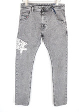 DIESEL Krooley-T 0689D Men Jeans W29 Jogg Sweat Distressed Grey Slim Carrot
