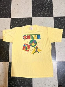 vintage 90s Cheer Jerzees T Shirt Single Stitch Size L Made In USA - Picture 1 of 9