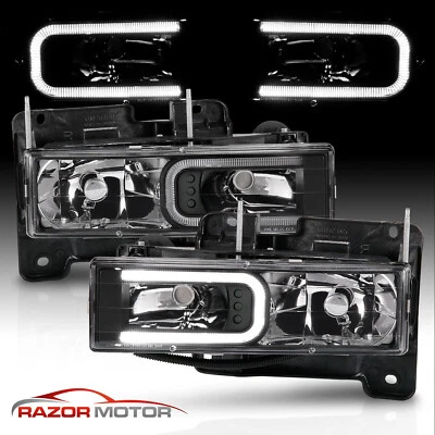 88-98 For Chevy GMC C/K 1500 2500 3500 C10 FullSize Truck LED Black Headlights - Image 1 of 4