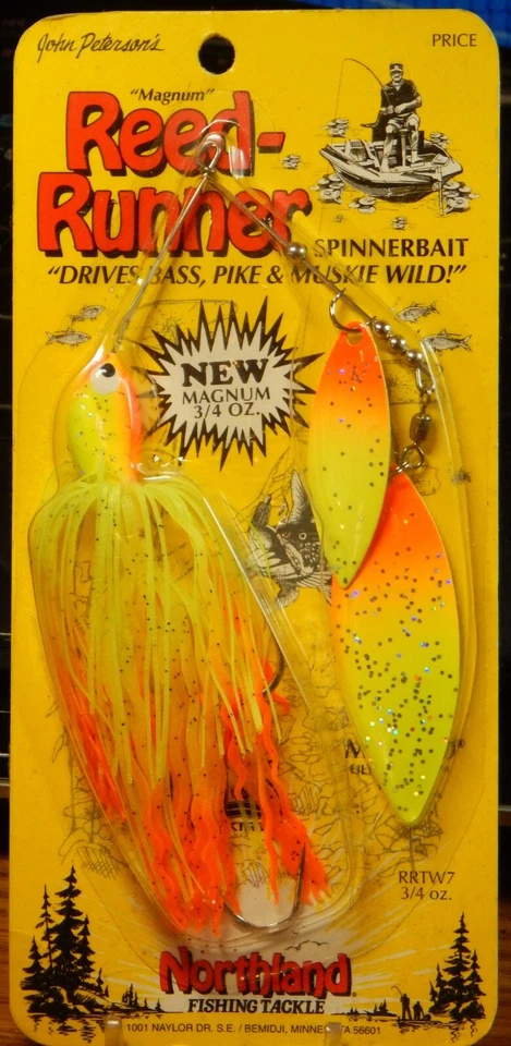 NORTHLAND JOHN PETERSON'S REED RUNNER SPINNERBAIT IN ORANGE/YEL COLOR 3/4OZ NIP - Image 1 of 1