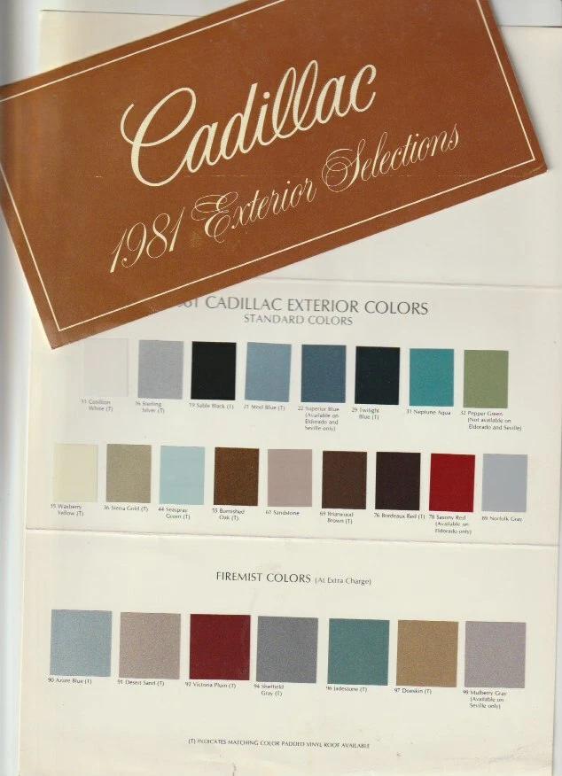 1981 CADILLAC Color Chart COUPE & SEDAN DE VILLE FLEETWOOD ELDORADO SEVILLE - image 1 of 1