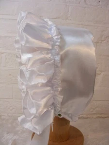 ADULT BABY SISSY ABDL BONNET white SATIN COSPLAY LOLITA FANCY DRESS ALL COLOURS - Picture 1 of 6