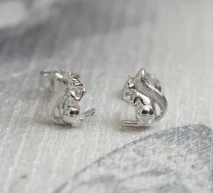 Lucky Solid 925 Sterling Silver Squirrel Stud Earrings Christmas Gift - Picture 1 of 2