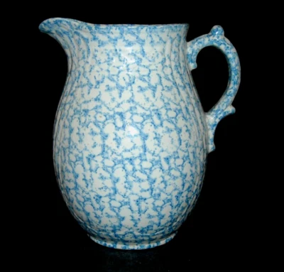 Jarra de agua de esponja azul y blanca grande rara REPUJADA gres esmaltado con sal Foto 1 de 4