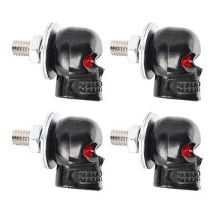 4x Motorcycle Bike Plastic Black Skull License Plate Bolt On Screw On Frame Nut - Picture 1 of 11