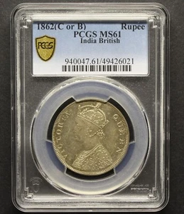 1862 BRITISH INDIA RUPEE COIN PCGS MS61 - Picture 1 of 3