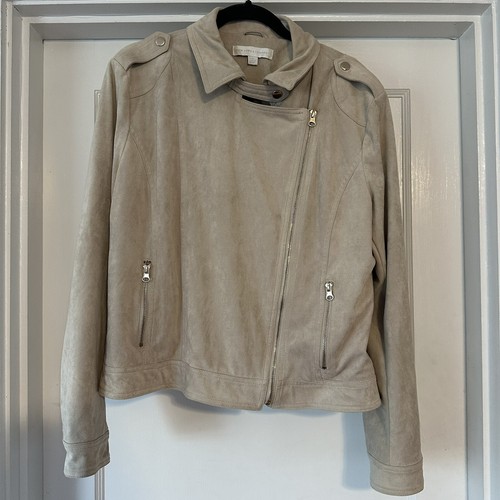 OFF WHITE Giacca New York and Company Donna XL Off Bianco Moto Cerniera Pelle scamosciata