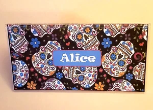 Sugar Skulls PERSONALIZED vinyl Checkbook Cover - Picture 1 of 7