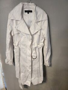 Blanc Noir White Satin Trench Coat / Rain Jacket  Size XL