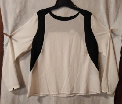 Top Pullover para mujer L color crema/negro bloque 100 % poliéster LS NUEVO CON ETIQUETAS Foto 1 de 4