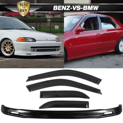 Fits 92-95 Honda Civic PP Front Bumper Lip + Sun Window Visor — 第 1/4 张图片