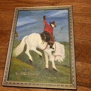 Handgemälde von Nicoletta Mariani Cowboy auf Pferd 9"x 12" - Bild 1 von 9