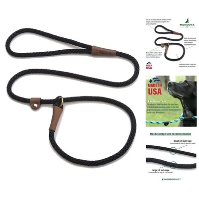 Correa antideslizante negra artesanal Mendota para perros - 3/8" x 6 pies para entrenadores y manipuladores Foto 1 de 4