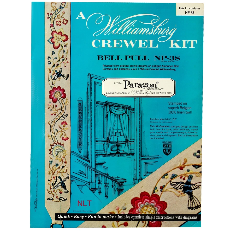 Vintage Crewel Embroidery Kit Bell Pull Birds Jacobean Vines Flower Williamsburg - Image 1 of 4