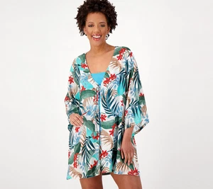 Jantzen Tie Front Woven Cover-Up Tropical Palm Size L New - Picture 1 of 4