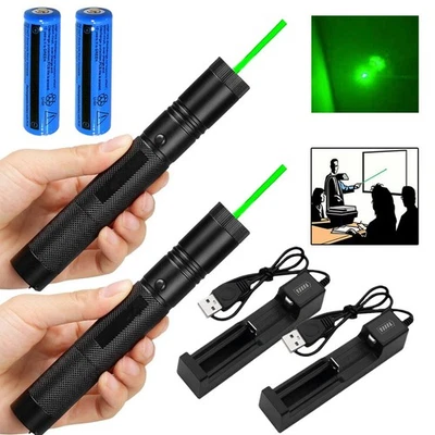 2PCS 1mw Green Laser Pointer Pen 532nm Zoom Focus Beam Light+Battery+Charger USB - image 1 of 4