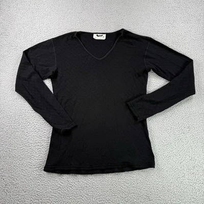 SmartWool Топ женщин L черный супер тонкий мериносовой шерсти V шеи основание слой тонкий недостаток - Изображение 1 из 4
