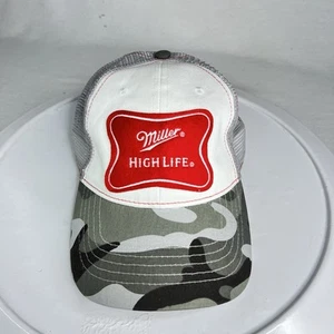 Miller High Life Beer Gray White Camo Trucker Baseball Cap Hat - Picture 1 of 7
