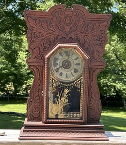 Antike THE SESSIONS CLOCK Co LEBKUCHEN Kamin Küchenuhr mit Wecker - REPARATUR - Bild 1 von 24