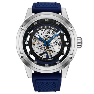 Stuhrling Original 4034 4 Automatische Skelett Schwarz Gummi Armband Herren Uhr - Bild 1 von 3