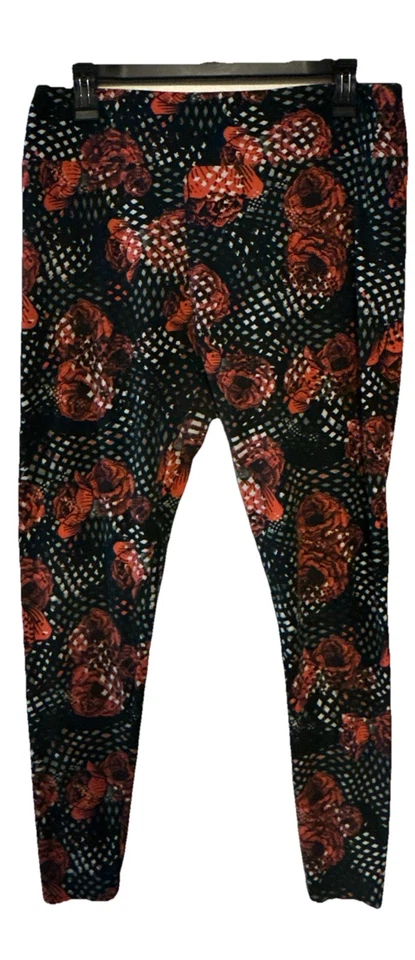 Leggings LuLaRoe Mujer Talla Gruesa y Curvilínea Naranja/Negro/Rosas Foto 1 de 4