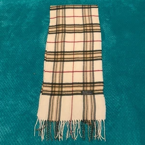 Burberry Vintage Scarf Cream with Black & Beige Check 100% Lambs Wool 132/28cm - Picture 1 of 12