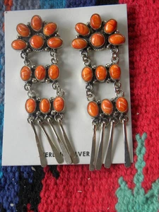 Navajo Ohrringe Stachelige Auster "SANTA FE SUNRISE Sterling Silber LANG keine Koralle 3" - Bild 1 von 5