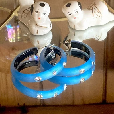 Fabulosos Pendientes de Aro Alexis Bittar Azul Lucita Cristal Poste Foto 1 de 4