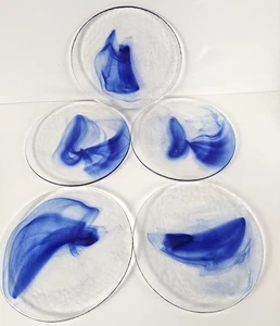 5 platos de ensalada de vidrio transparente Bormioli Rocco Murano azul cobalto nube remolino 7,75" - Imagen 1 de 10